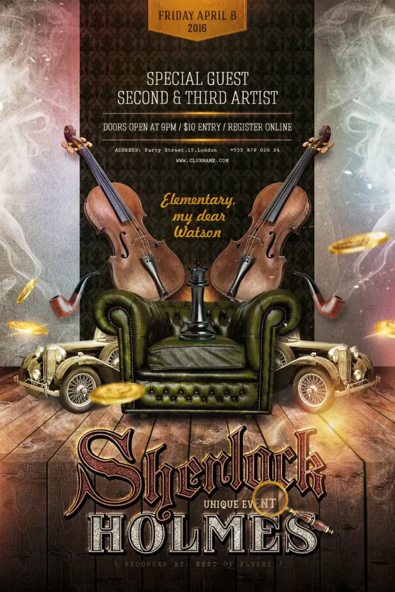 Sherlock Holmes Party Free Flyer Template