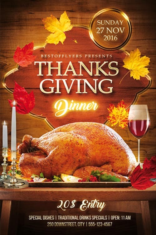 Thanks Giving Dinner Free PSD Flyer Template Download for Photoshop