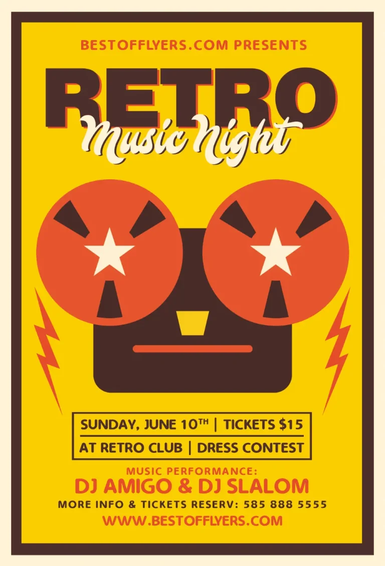 Retro Music Night Party Free Flyer Template