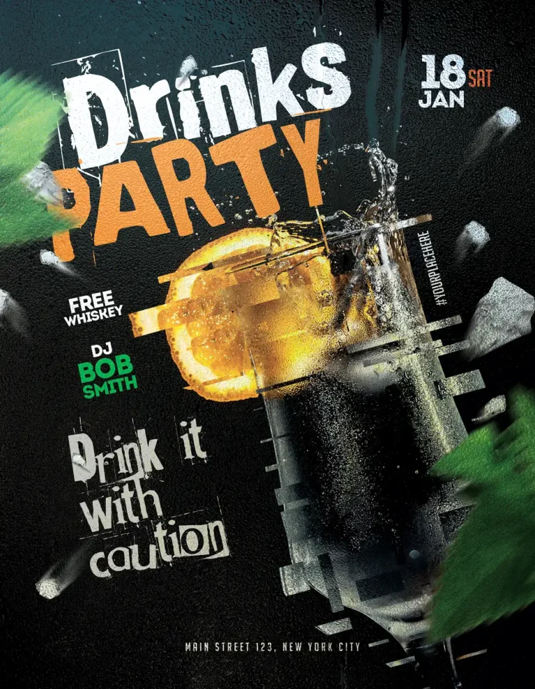 Free Drinks Party Flyer Template