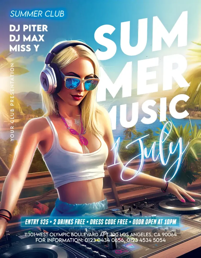 Free Summer Music DJ Flyer Template