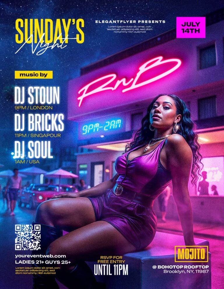 Blue Neon R&B Night Party Flyer Template