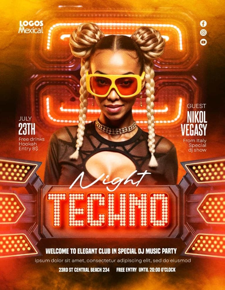 Techno Party Flyer PSD Template