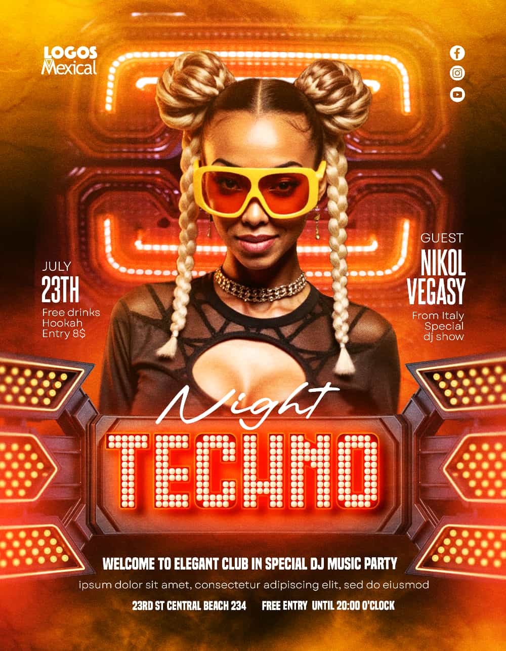 Techno Party Flyer PSD Template