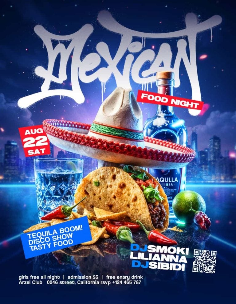 Mexican Food Night Free Flyer Template – Editable PSD for Restaurant and Food Events