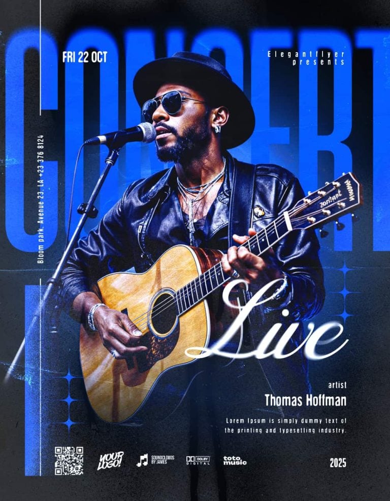 Live Music Concert Flyer Template – Editable PSD for Concerts, Gigs & Band Events
