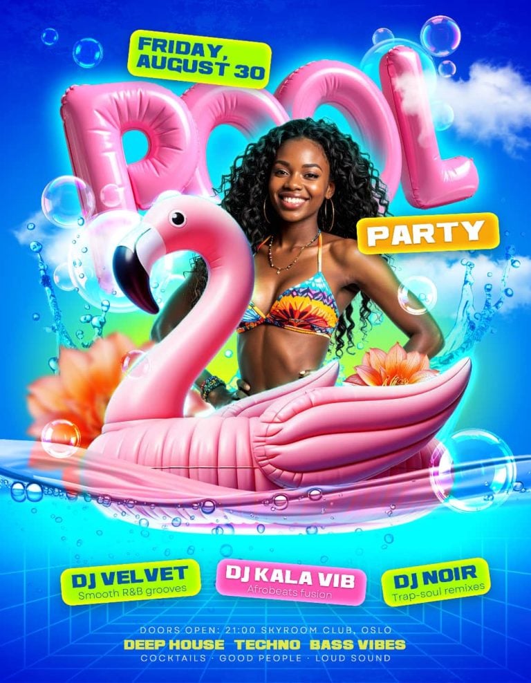 Pool Night Party Flyer Template – Editable PSD for Pool Parties, Summer Nights & DJ Events