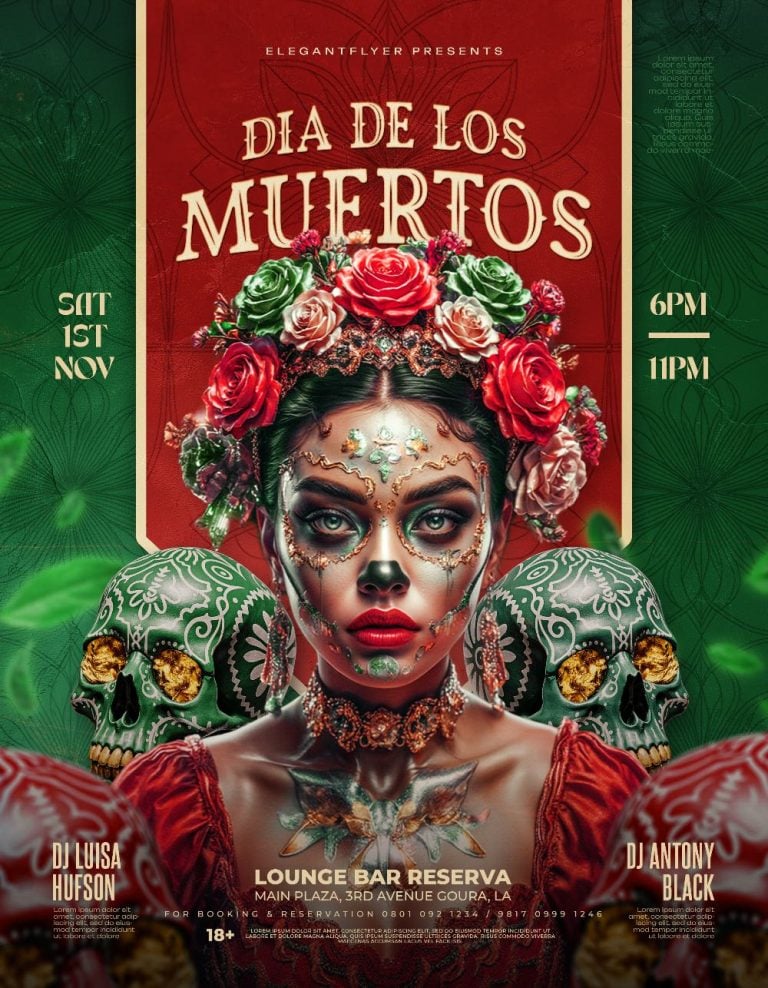 Día de los Muertos Celebration Flyer Template Editable PSD for Mexican Festivals and Cultural Events