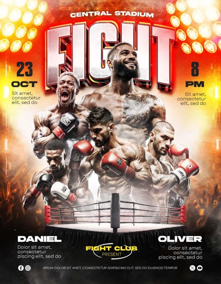 Fight Night Sports Event Flyer Template – Editable PSD for Boxing & MMA Fight Promotions
