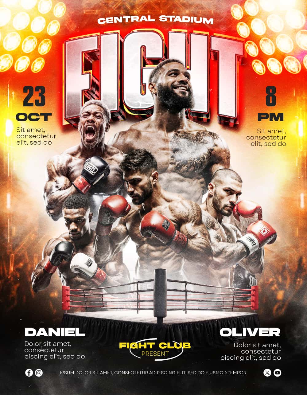 Fight Night Sports Event Flyer Template – Editable PSD for Boxing & MMA Fight Promotions