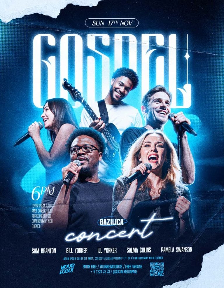 Gospel Concert Flyer Template – Editable PSD for Church & Worship Music Events