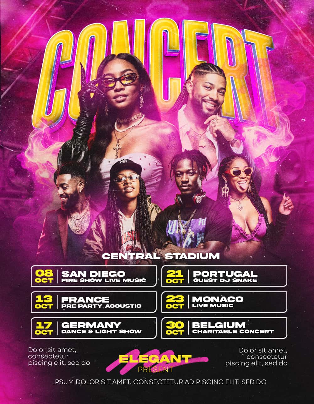 Modern Pink Concert Flyer Template Free PSD for Music and Club Events