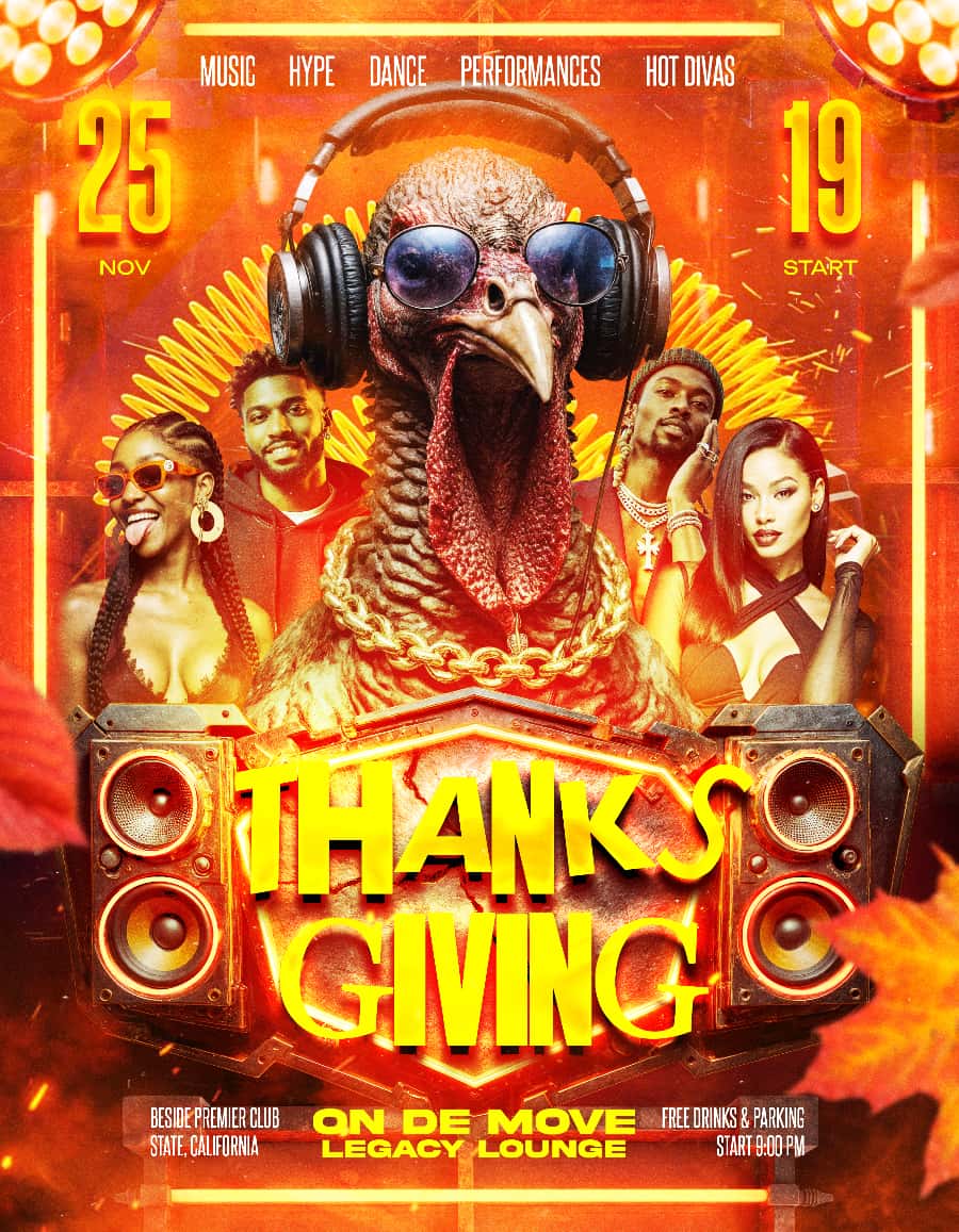 Thanksgiving Party Flyer Template Editable PSD for Autumn and Holiday Events