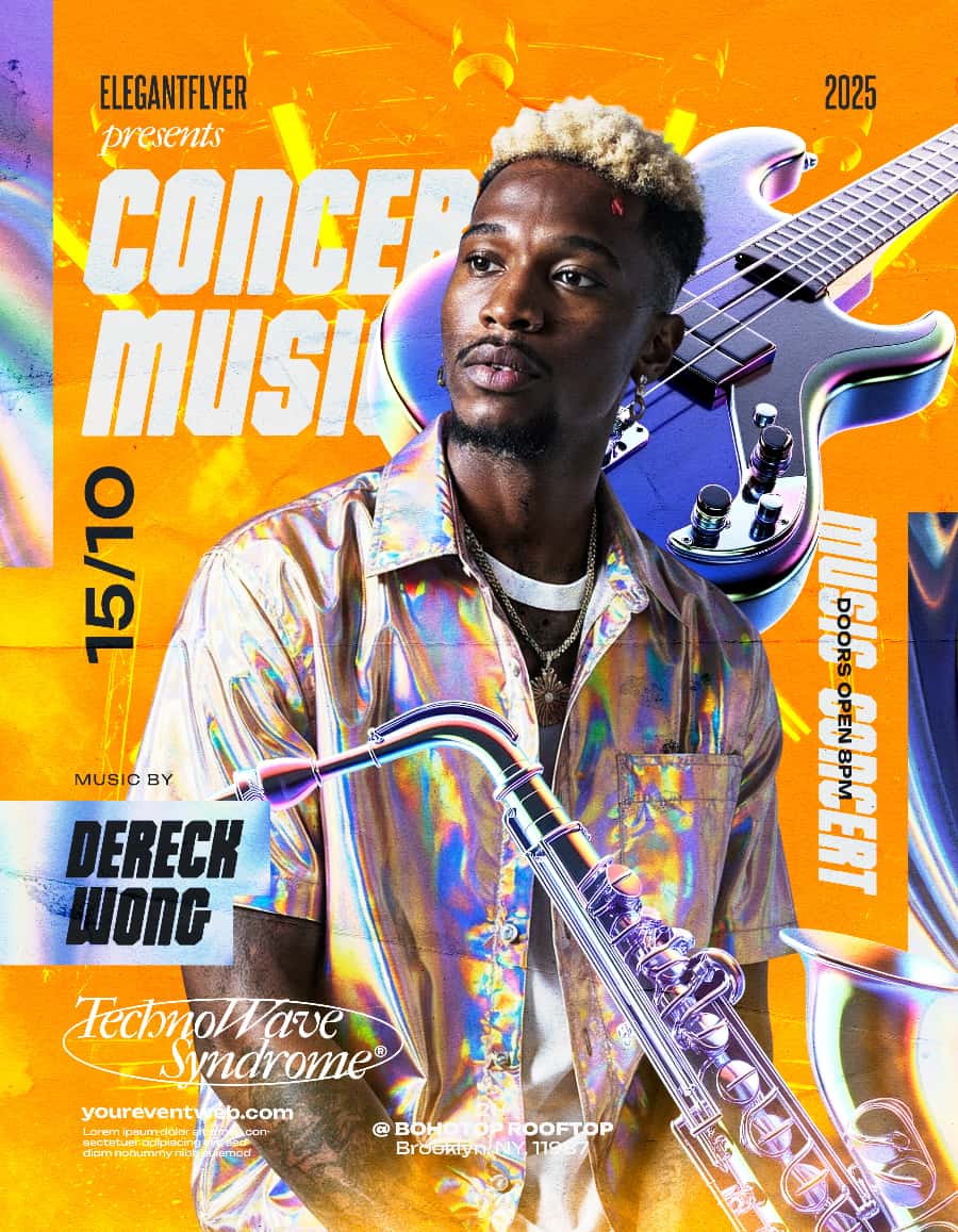 Yellow Music Concert Flyer Template Editable PSD for Concerts and Live Music Events