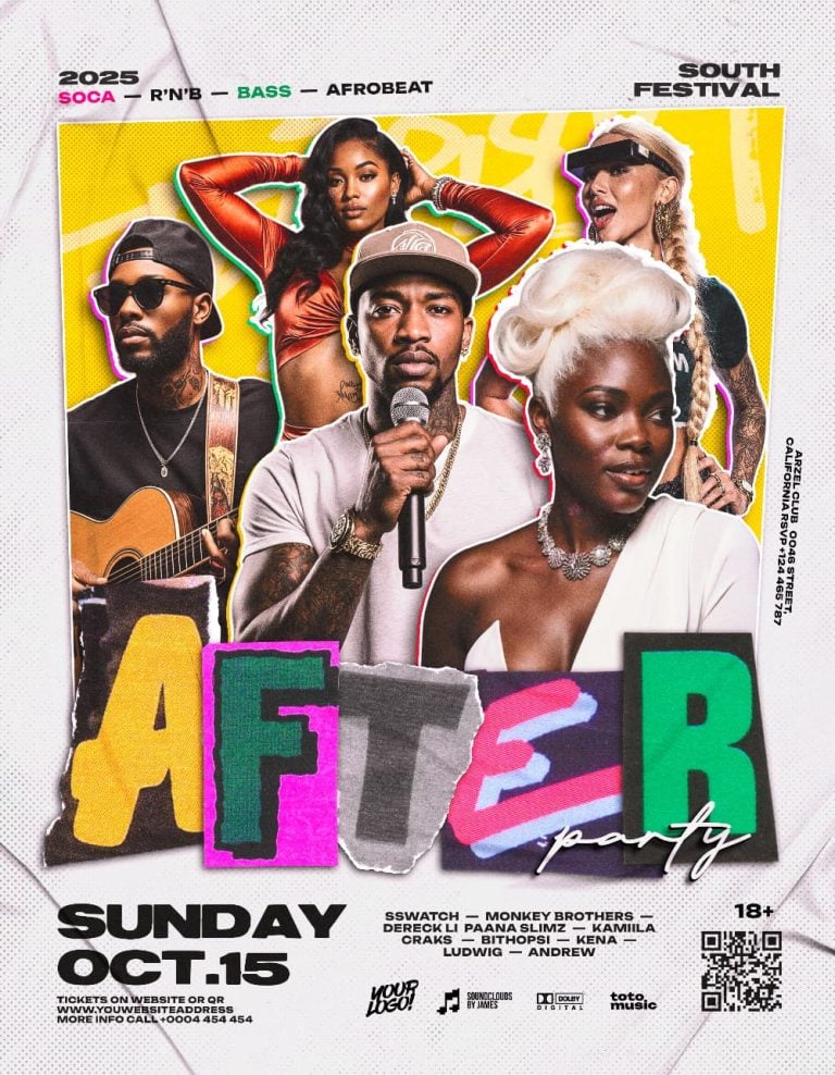 Festival After Party Flyer Template Editable PSD for Music Festivals and Club Events