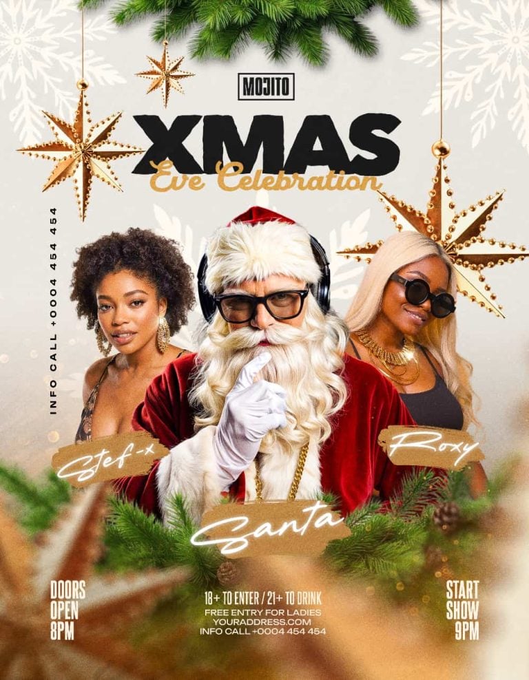 Christmas Eve Celebration Flyer Template Editable PSD for Holiday and Winter Events