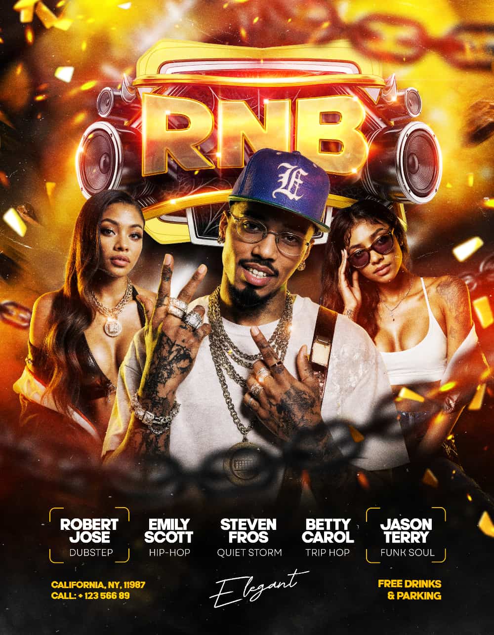 R&B Nightclub Flyer Template Editable PSD for Urban and Lounge Party Events