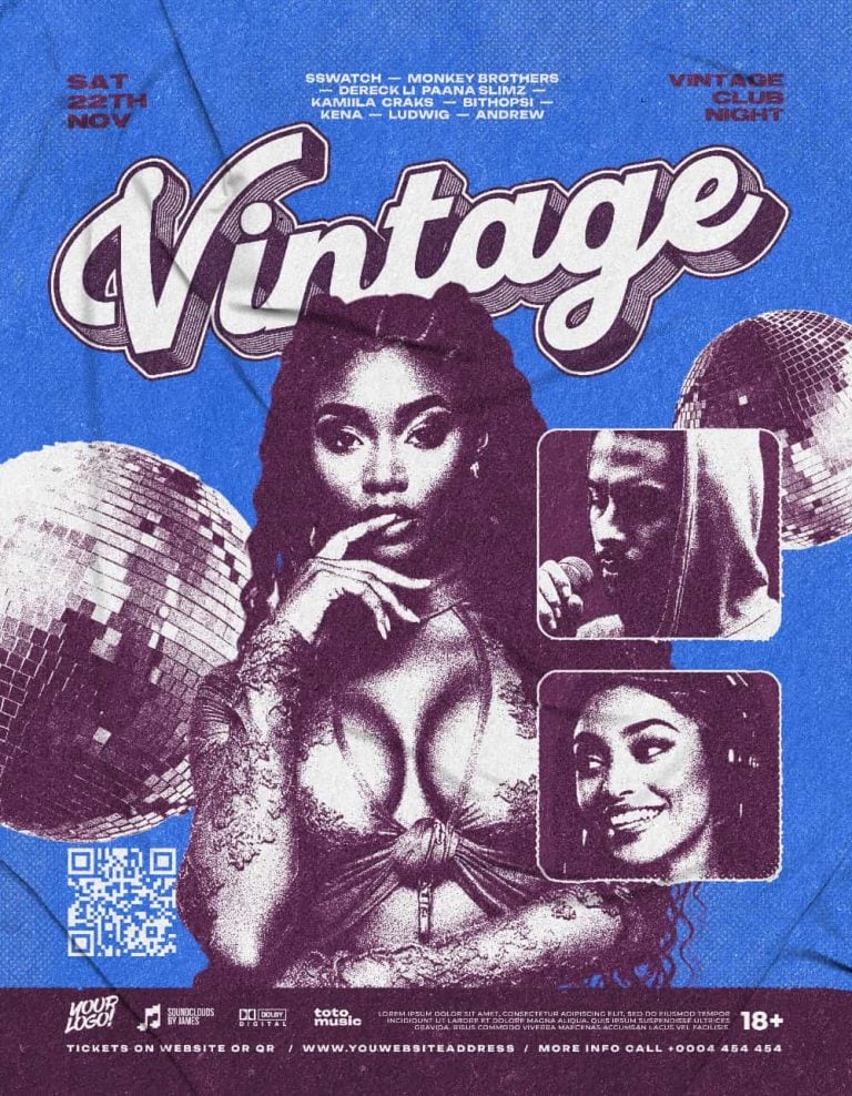 Vintage Club Night Flyer Template Editable PSD for Retro and Classic Party Events
