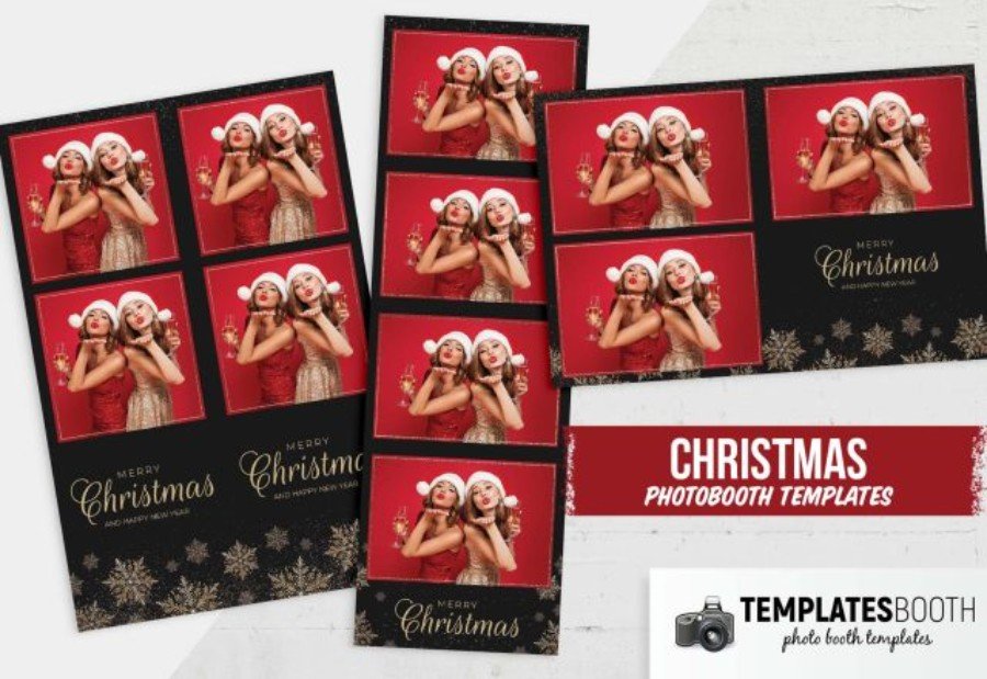 Black Gold Christmas Photo Booth Template for Photoshop