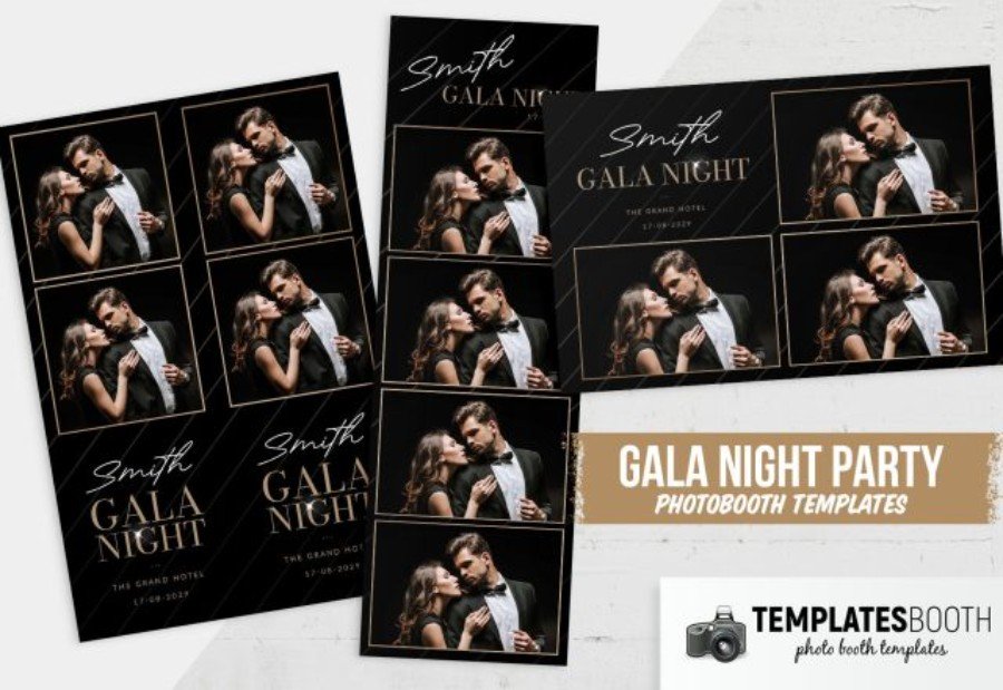 Black Gold Gala Night Photo Booth Template for Photoshop