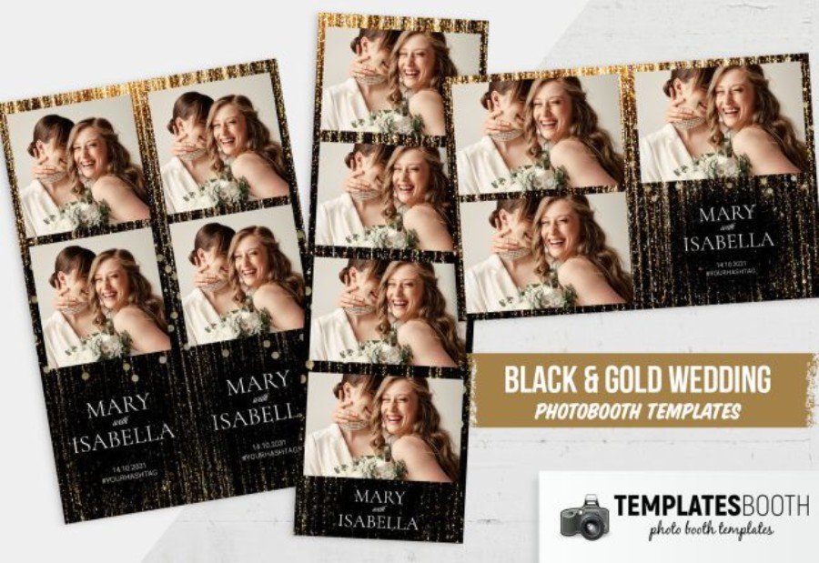 Black Gold Glitter Photo Booth Template for Photoshop