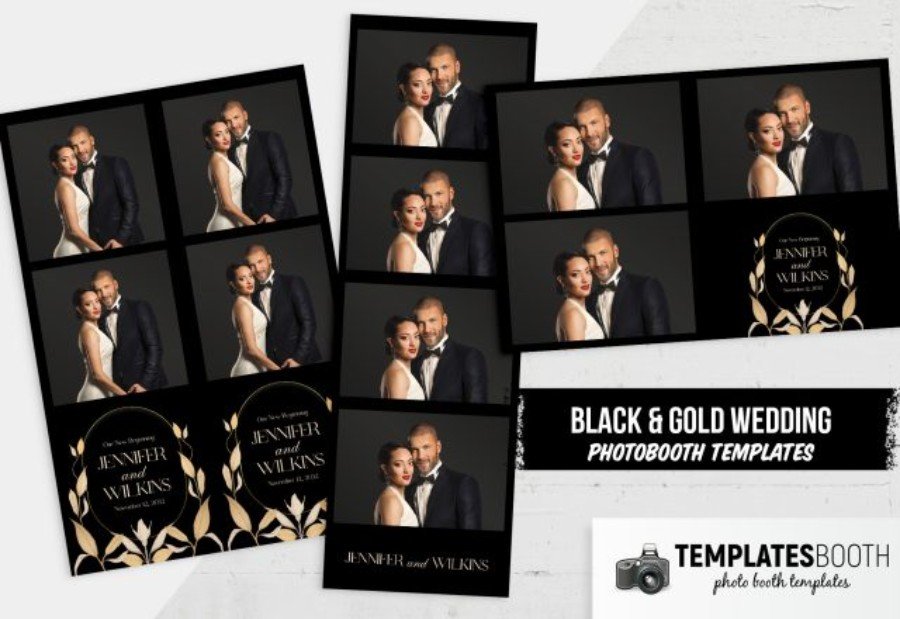 Black Gold Wedding Photo Booth Template for Photoshop