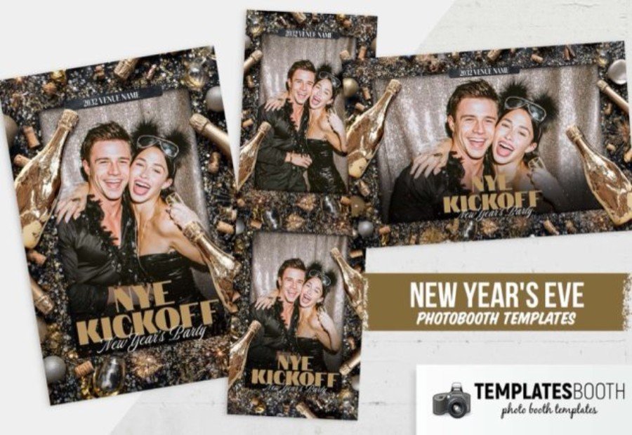 Gold Bottle NYE Photo Booth Template for Photoshop