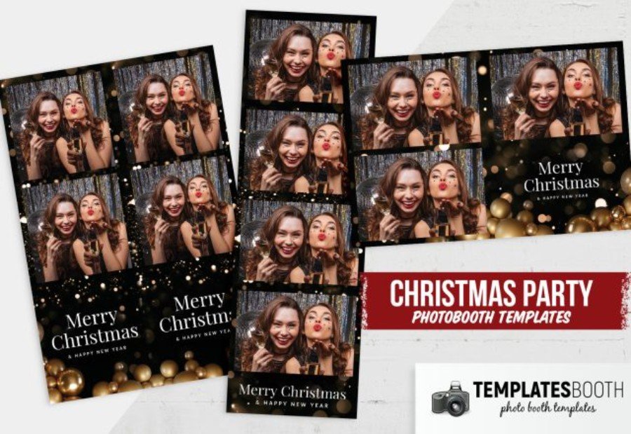 Golden Baubles Christmas Photo Booth Template for Photoshop