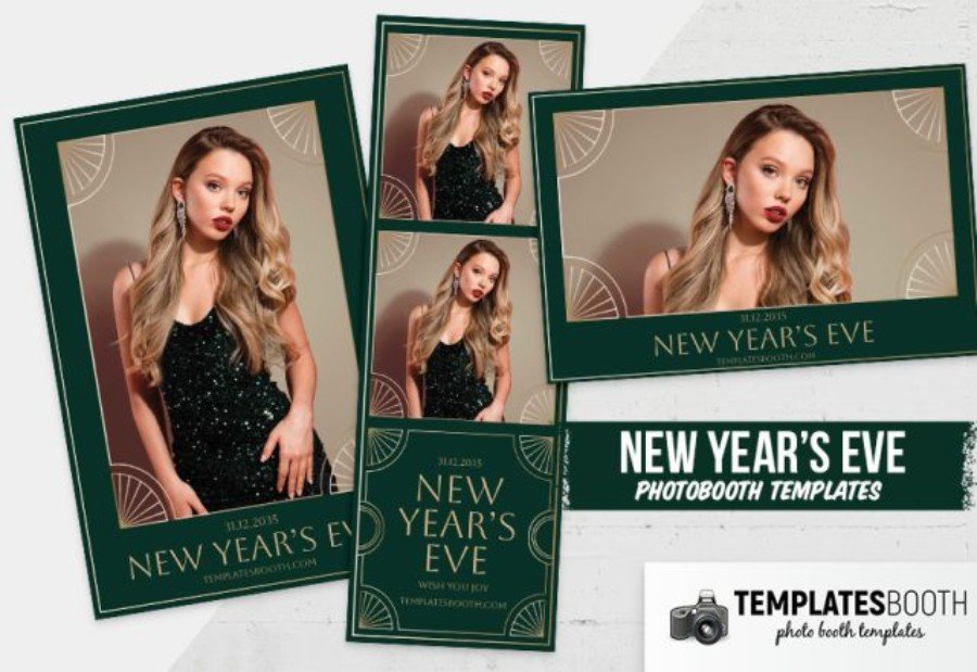 Green Gold NYE Photo Booth Template for Photoshop