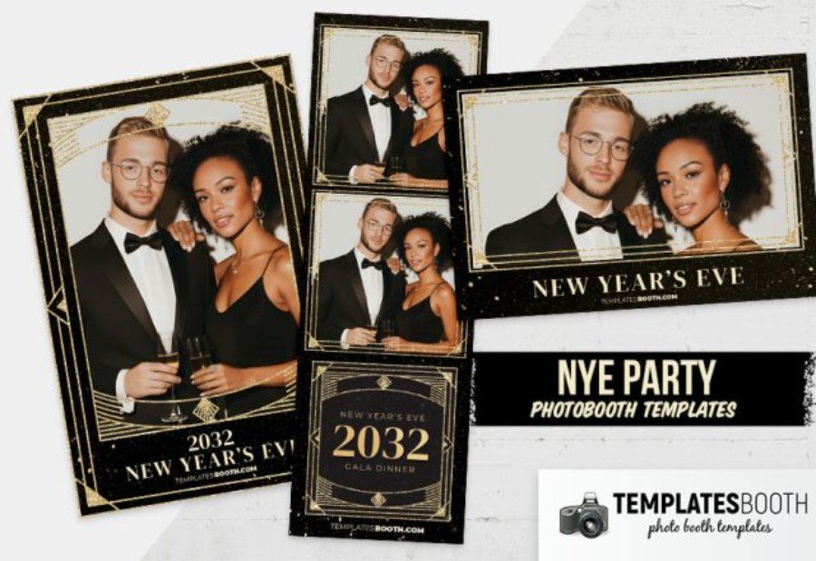 Retro New Year’s Eve Photo Booth Template for Photoshop
