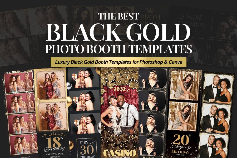 The Best Black Gold Photo Booth Templates for Photoshop & Canva